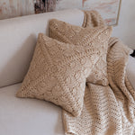 Eden-Hand Knitted Crochet Throw with Tassels-Beige