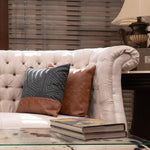 Tribe -Caramel Brown Leatherite Cushion-Caramel Brown Leatherite and Printed Cotton Cushion