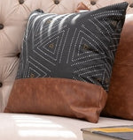 Tribe -Caramel Brown Leatherite Cushion-Caramel Brown Leatherite and Printed Cotton Cushion