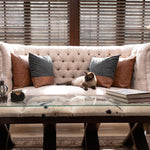 Tribe -Caramel Brown Leatherite Cushion-Caramel Brown Leatherite and Printed Cotton Cushion