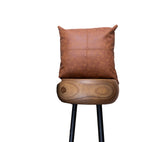 Tribe -Caramel Brown Leatherite Cushion-Caramel Brown Leatherite and Printed Cotton Cushion