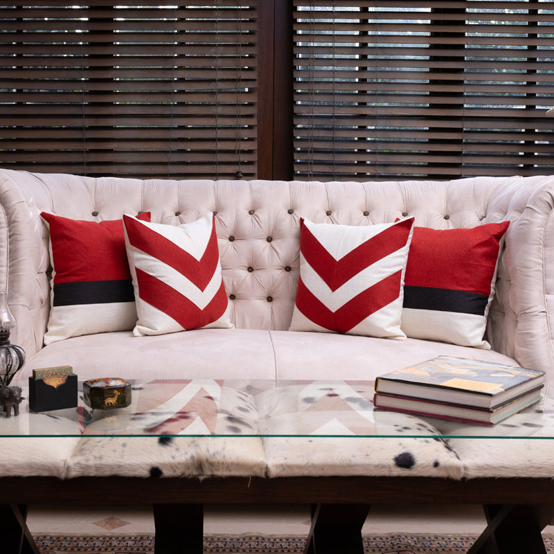 Deep Red, Cabana Red, White-Duck Cushion Cover Set