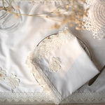 9 PCs Lace Dove white lace trimmed napkins & trolley covers