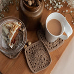 brown square shaped crochet 6 Pcs Beige Woollen Coasters