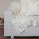 Eden-Hand Knitted Crochet Throw with Tassels-Off White
