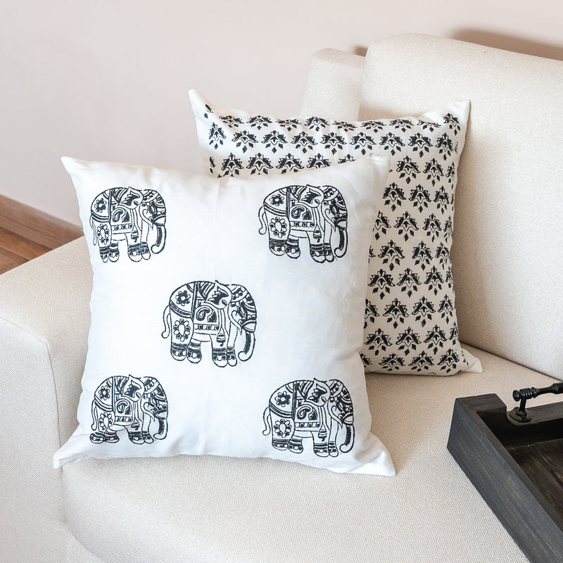 Dancing Elephants Black Cushion Cover-2 PC Set