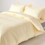Satin Stripe Double Bed Duvet Set-Pastel Yellow 4 Pcs Satin Stripe Double Bed Duvet Set-Pastel Yellow