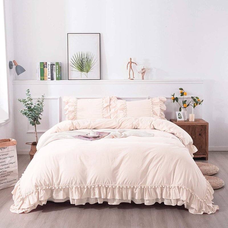 Vintage Boho Pom-Fringe Cotton Satin Vintage Boho Pom-Fringe Cotton Satin Duvet Set (Ivory)