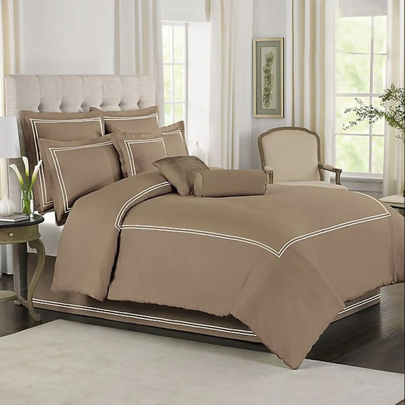 Luxury cotton Satin Baratta Duvet Cover Set (Dark Beige With White Baratta Stitch)