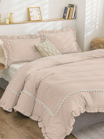 Daisy Pom-Pom Cotton Satin Duvet Cover Set