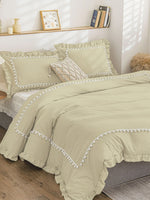 Daisy Pom-Pom Cotton Satin Duvet Cover Set