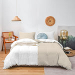 Feather Pom-Pom Cotton Satin Duvet Cover Set