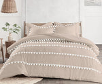 Boho Pom-Pom Cotton Satin Duvet Cover Set