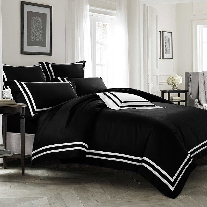Manhattan Cotton Satin Duvet Cover Set-Black