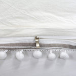 White Pom-Fringe Cotton Satin Duvet Set