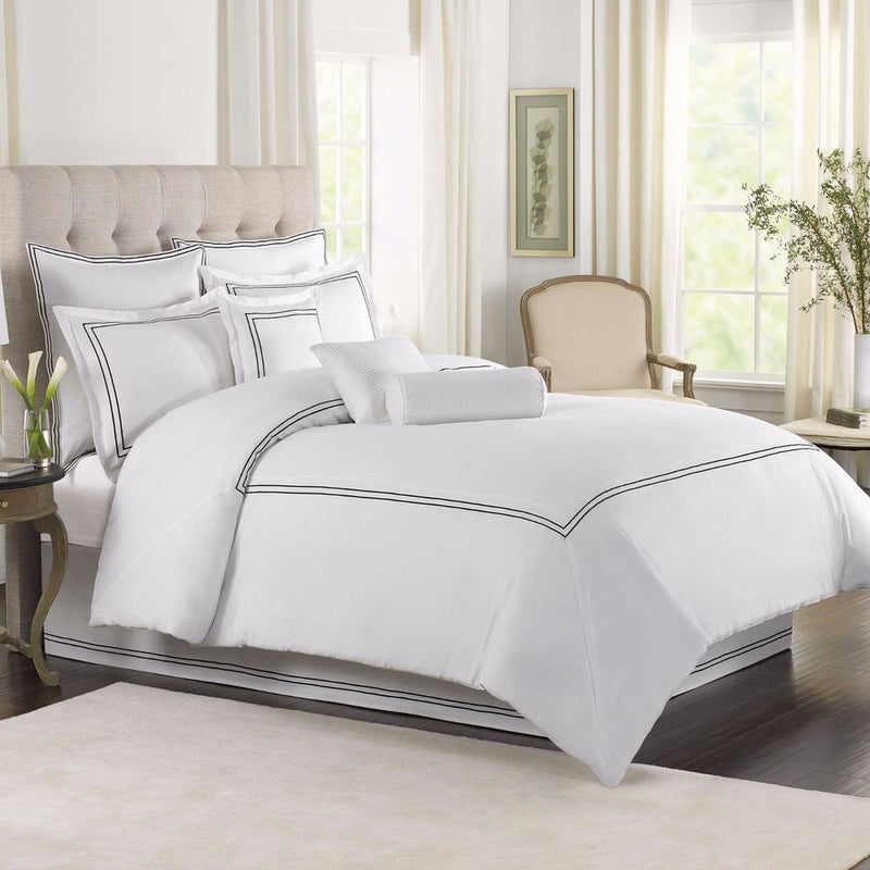 Luxury cotton Satin Baratta Duvet Cover Set (White With Black Baratta Stitch)