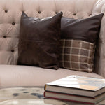 Sheffield - Sheffied dark brown leatherite cushion-sheffield jute chequered and leatherite cushion