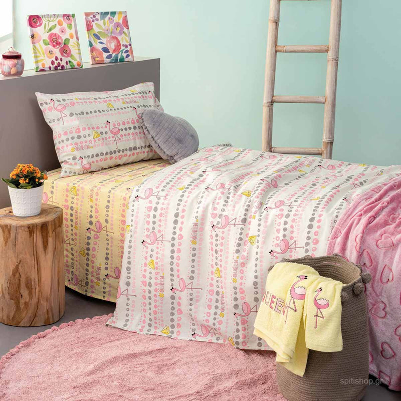 Kids Single Bed Sheet-Flamingo