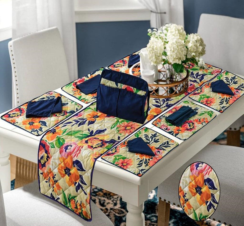 Floral Blue Quilted Dining Set