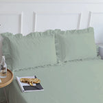 Fitted Sheet With Frilled Pillow Covers-Mint Green