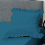 Fitted Sheet With Frilled Pillow Covers-Teal Blue