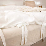 White Bowknot Cotton Satin Duvet Set
