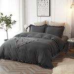 Ruffle Edge Charcoal Grey Cotton Satin Double Bed Duvet Set