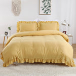 Ruffle Edge Yellow Cotton Satin Double Bed Duvet Set