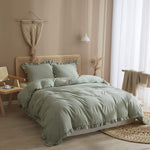 Ruffle Edge Sage Green Cotton Satin Double Bed Duvet Set