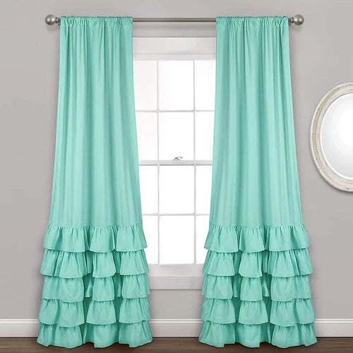 Plain Dyed Ruffle Edge Curtain (TEAL )