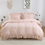 Ruffle Edge Pink Cotton Satin Double Bed Duvet Set
