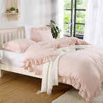 Ruffle Edge Pink Cotton Satin Double Bed Duvet Set