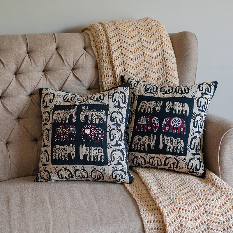 Ishaan (Appliqué Ajrak Elephant) - 1 PC Cushion Cover