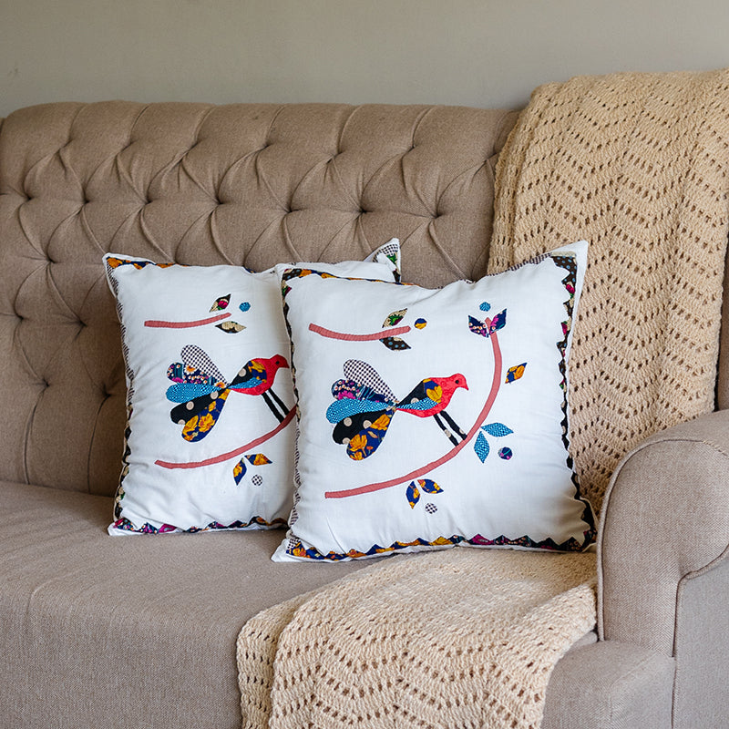 Boho Chic Bird (Appliqué) - 1 PC Cushion Cover - White