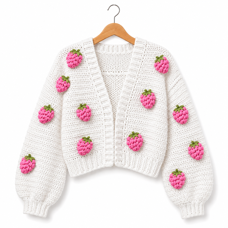 Berry Bliss Cardigan( white with Pink barries ) 