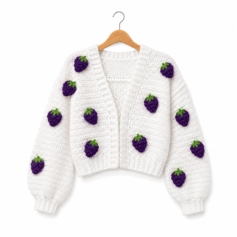 Berry Bliss Cardigan( white with Purple barries )