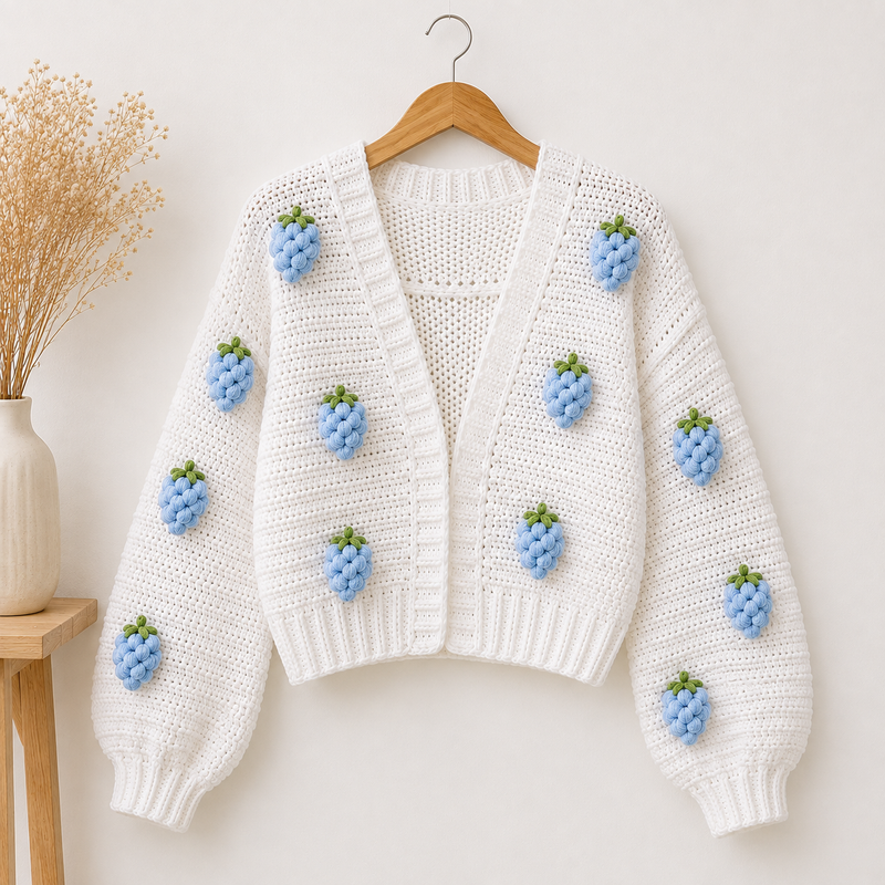 Berry Bliss Cardigan( white with Sky  barries ) 