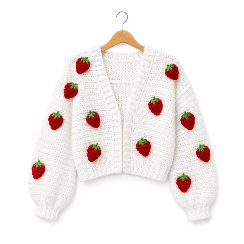 Berry Bliss Cardigan( white with Red barries )