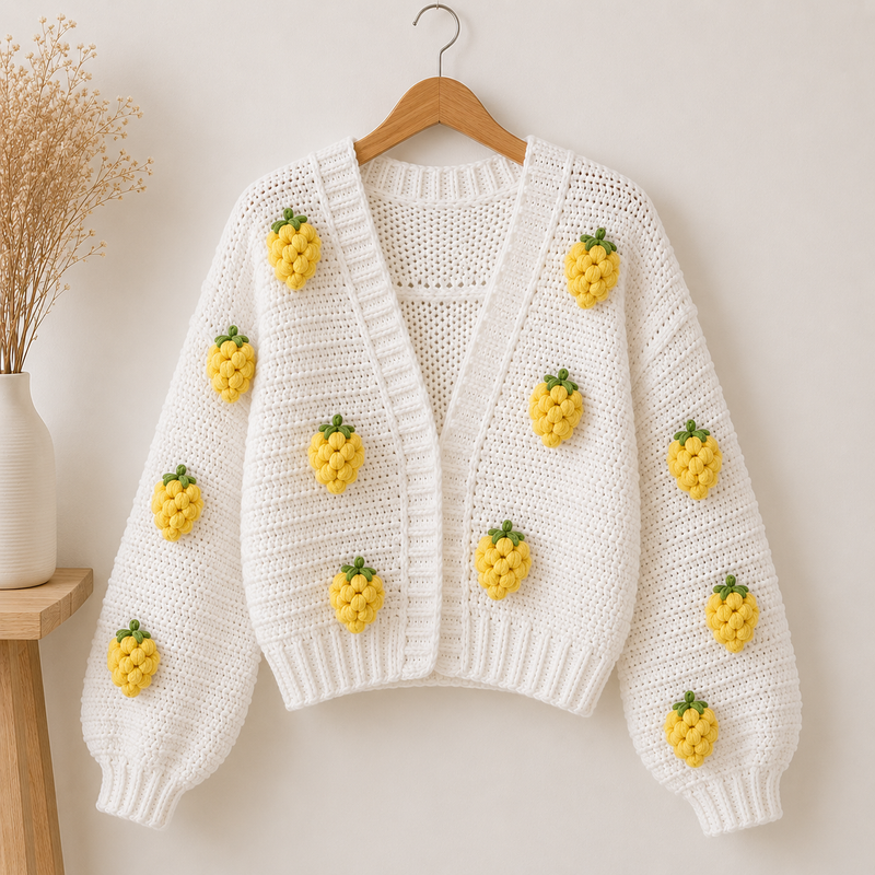 Berry Bliss Cardigan( white with Yellow barries )