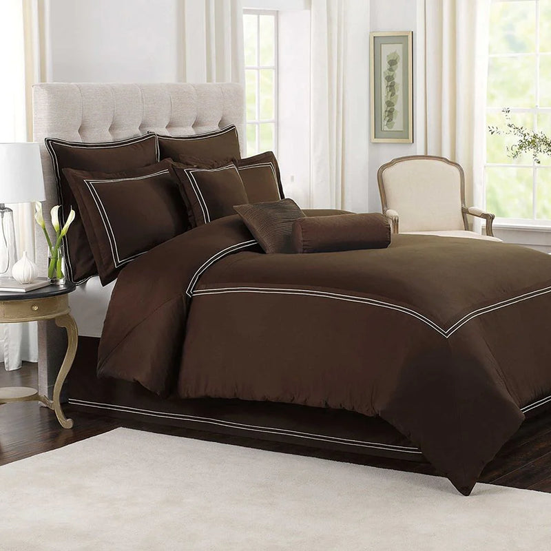 Luxury cotton Satin Baratta Duvet Cover Set (Brown with White Baratta Stitch)
