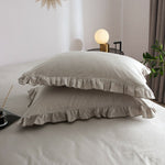 Ruffle Edge Grey Cotton Satin Double Bed Duvet Set