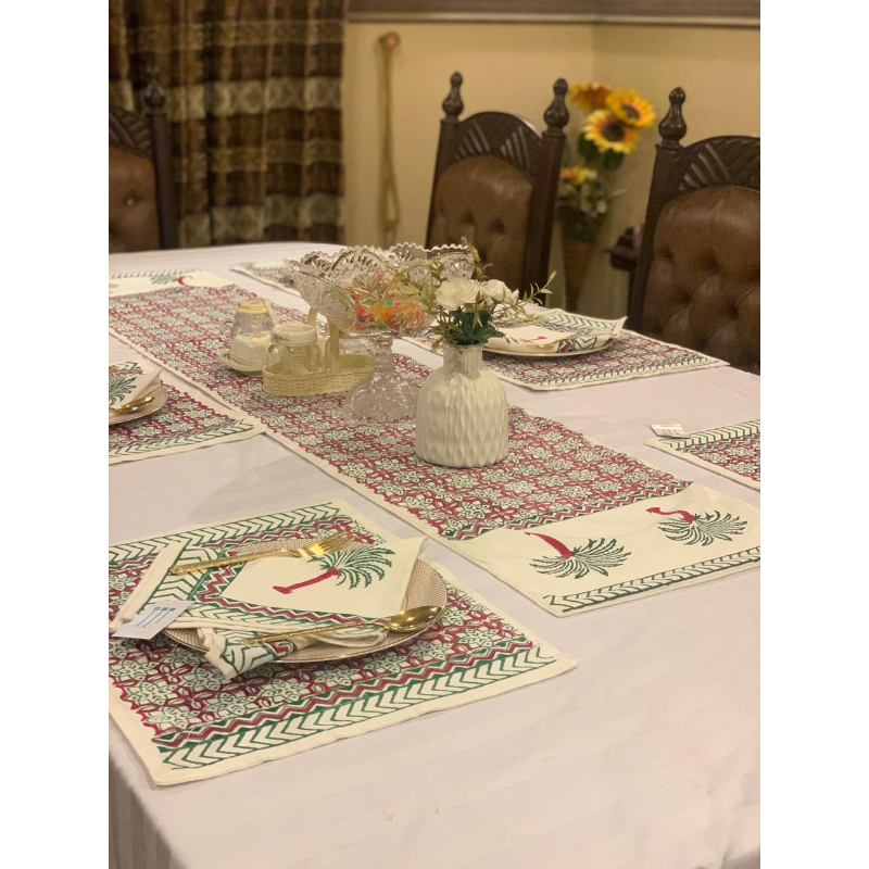 Date Trees Hand Block Dinning Set Date Trees Hand Block Printed Dining Set