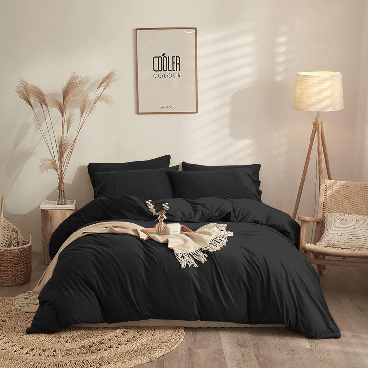 Plain Dyed Cotton Duvet Cover (Black)
