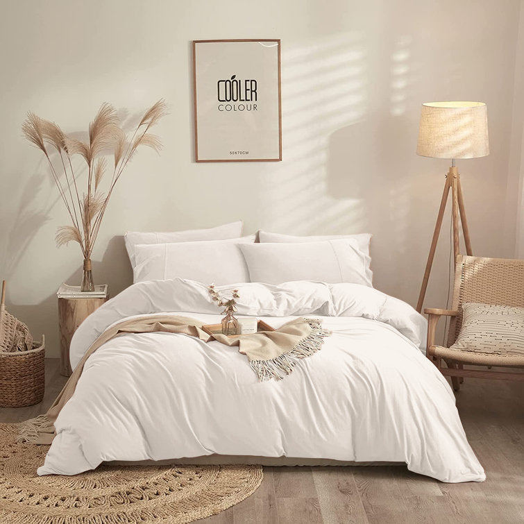 Plain Dyed Cotton Duvet Cover (Ivory)