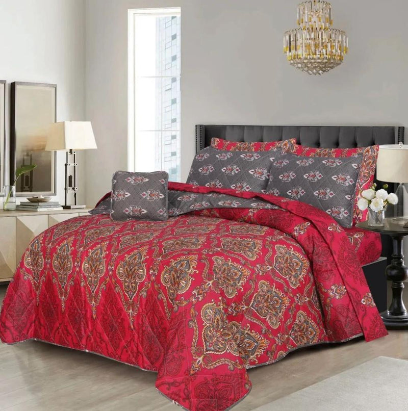 7 PCs Bed Spread Set- Floral Red
