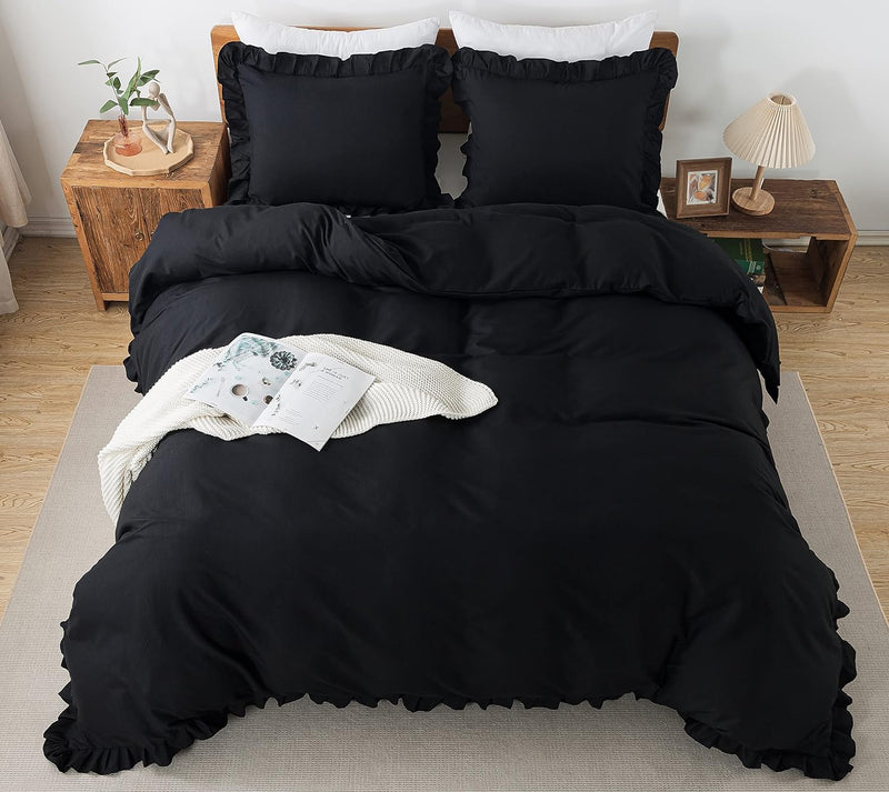 Ruffle Edge Black Cotton Satin Double Bed Duvet Set
Success
 Ruffle Edge Black Cotton Satin Double Bed Duvet Set
