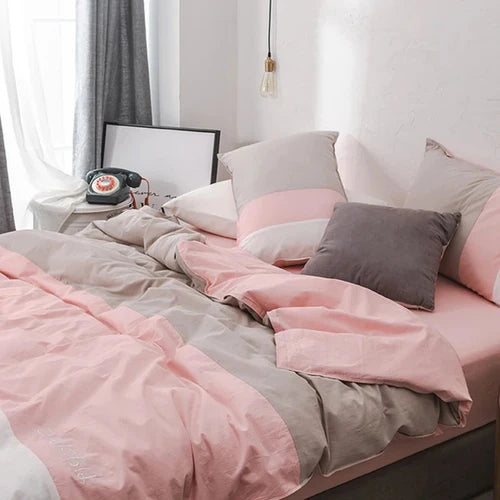 Modern Stripe Duvet Set ( Pink & Grey )