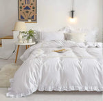 Ruffle Imperial White Pleated Cotton Satin Double Bed Duvet Set