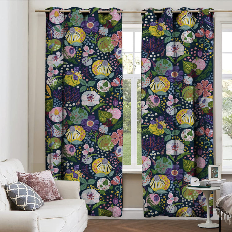 2 PC Curtain Panels-Summer Garden Navy