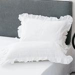 Fitted Sheet With Frilled Pillow Covers-White